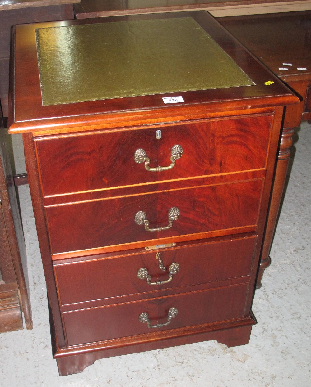 Reproduction mahogany two drawer filing with leather inset top