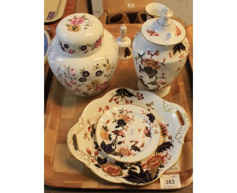 Tray of 20th Century Coalport Hong Kong design items to include: lidded vase; cylinder vase; bell; trinket box etc., together