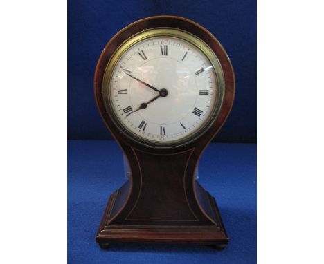 Edwardian inlaid mahogany balloon shaped boudoir or mantel clock.(B.P. 24% incl. VAT)