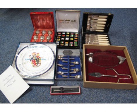 Box of assorted cased items to include: Royal Worcester Centenary of the Establishment of the Drug Club plate; boxed World Cu
