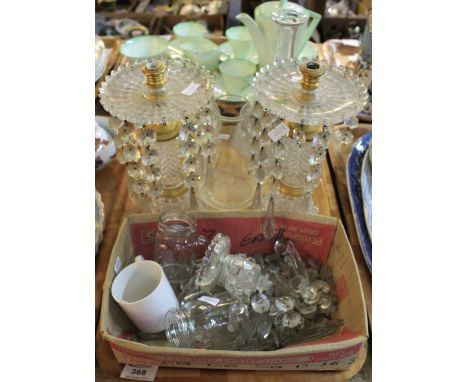 Tray of assorted glassware, various, to include: pair of 19th Century hobnail cut vase lustres; glass jelly mould; mallet sha