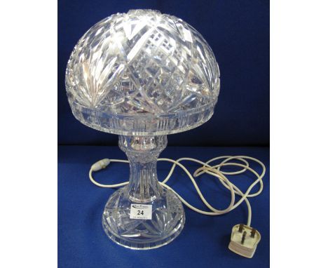 Modern cut glass, mushroom design table lamp and shade.(B.P. 24% incl. VAT)