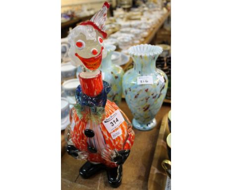 Pair of marbled Art Glass style frilled baluster vases together with a Murano glass style clown decanter and stopper. (3)(B.P