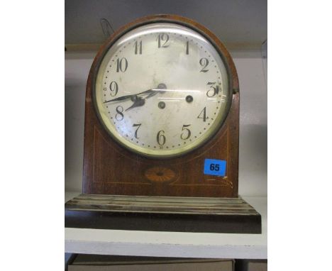 A late Victorian/early Edwardian Sheraton revival bracket clock with a silvered dial and Westminster chime, A/F, 12 1/2" h 