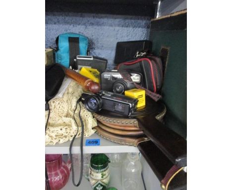 A vintage lot to include bellows and a Kodak camera 