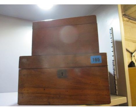 A mahogany jewellery box and an early 20th century mahogany tea caddy 