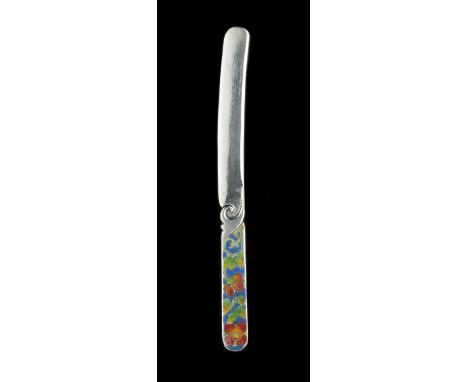 Bernard Instone (1891 - 1987)Silver and enamel butter knifestylised floral polychrome enamel handleBirmingham hallmark for 19