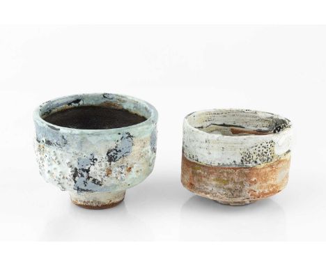 Robin Welch (1936-2019)Two bowlsone with pale blue textured glazeboth with impressed potter's seal9cm and 8cm high (2).Qty: 2