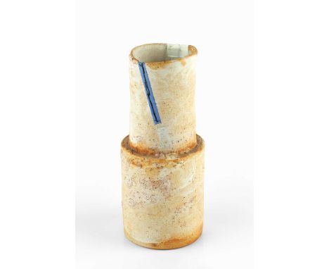 Robin Welch (1936-2019)Vesselstoneware, mallet form with an ochre glaze under blue and opalescent slipimpressed potter's seal