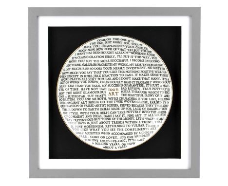 Grayson Perry (b.1960)100% Art plate, 2020ceramicwith artist's seal printed on the base, produced for The Holburne Museum, Ba
