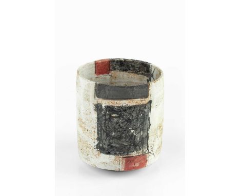 Robin Welch (1936-2019)Tea bowlstoneware, oatmeal glaze beneath squares of coloured slipimpressed potter's seal10.5cm high.