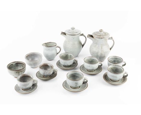 Gwyn Hanssen Pigott (1935-2013) Coffee setcomprising two coffee pots, seven cups and saucers, two bowls, and a milk jugeach w