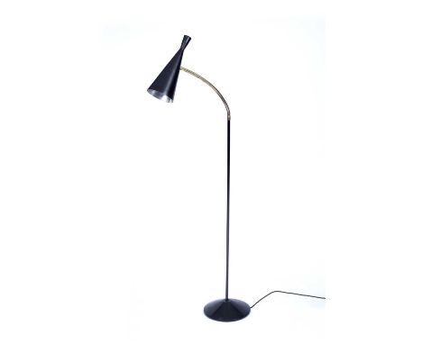G. A. Scott For MacLamp Floor lamp, circa 1958 adjustable goose neck with black shade 155cm high approx.
