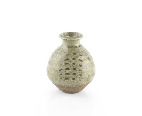 Richard Batterham (1936-2021)Miniature vasegreen ash glaze with indentationsimpressed potter's seal9cm high.  Provenance:The 