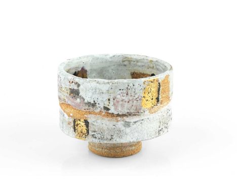 Robin Welch (1936-2019)Tea bowlcream glaze with gold highlightsimpressed potter's seal8cm high.