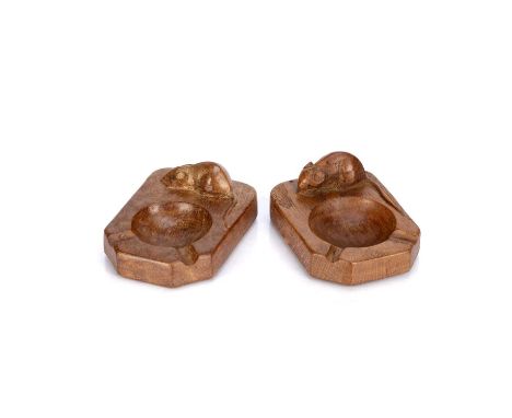 Robert Thompson of Kilburn (1876-1955)Two Mouseman ashtrays, circa 1940oakcarved mouse signatures10 x 7.5cm (2).