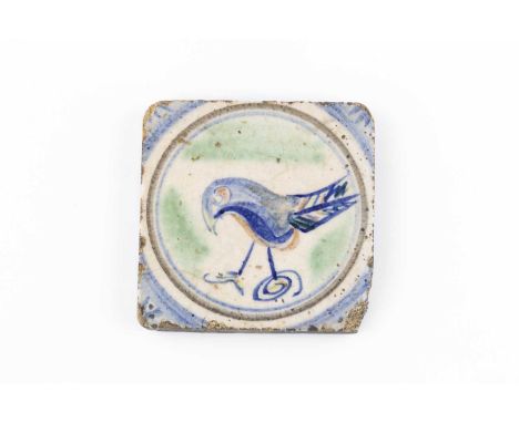 Attributed to Bernard Leach (1887-1979) at Leach PotteryTile, circa 1930tin-glazed earthenware decorated with a birdimpressed