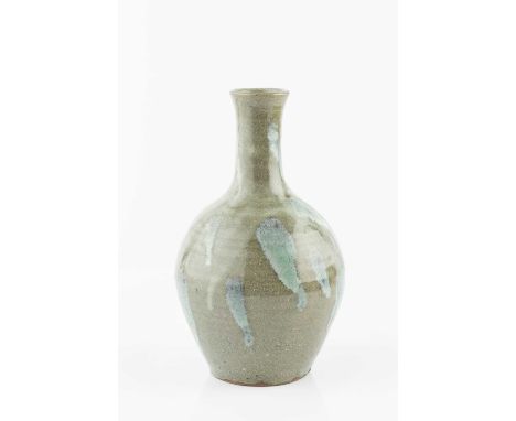 Shigeyoshi Ichino (1942-2011) at Leach PotteryBottle vase, circa 1969green ash glaze with poured nuka glazeimpressed potter's