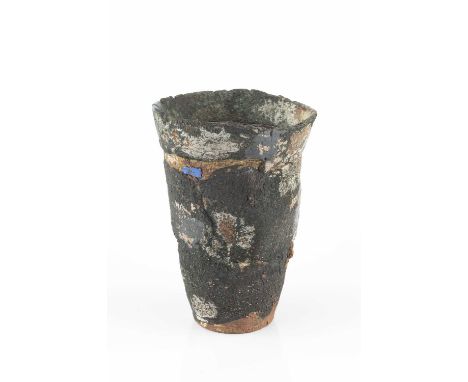Robin Welch (1936-2019)Vesselstoneware, with textured black glaze with blue detailimpressed potter's seal15cm high.