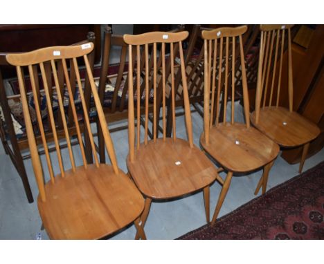 A set of four Ercol wave and stick high back kitchen dining chairs