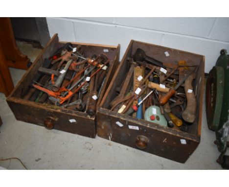 Two drawers of vintage tools etc