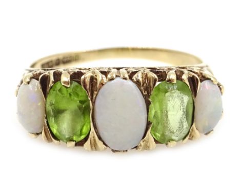 9ct gold opal and tourmaline ring hallmarked Condition Report 3gmsize O