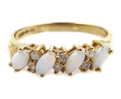 9ct gold opal and diamond set ring hallmarked Condition Report size Q2.4gmClick here for further images, condition, auction t