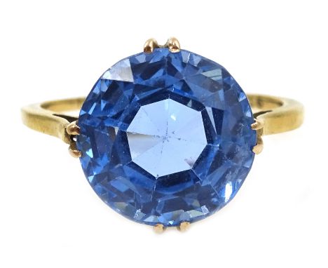 18ct gold (tested) blue stone set ring inscribed 'Mother 23.3.38' Condition Report Approx 3.5gm, size K-L