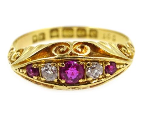 Edwardian 18ct gold ruby and diamond ring, Birmingham 1902 Condition Report Approx 3.8gm, size OClick here for further images