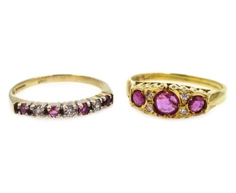 Edwardian 18ct gold ruby and diamond ring stamped 18ct and a 9ct gold ruby and diamond ring hallmarked Condition Report 18ct 