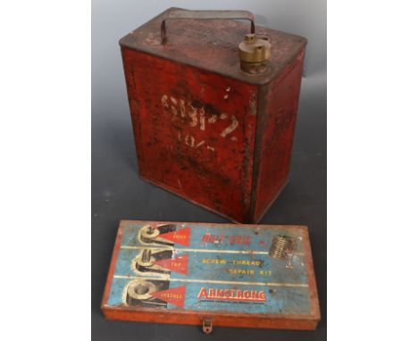 Shell Mex and BP Ltd vintage 2 gallon petrol can, together with a vintage Armstrong BSF Heli-coil kit