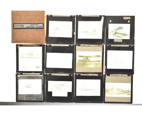 Eleven aviation interest lantern slides including Handley Page V1500 1919, Avro, Royal Aircraft Factory, SE5a, Bristol Jupite