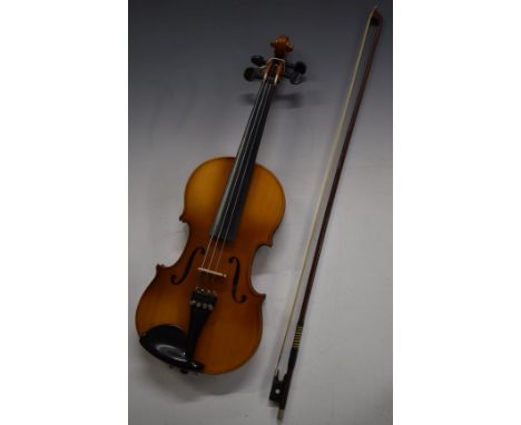 'Tate by Rosetti' Czechoslovakian made Stradivarius model violin with&nbsp;32cm two piece back, in hard carry case with bow