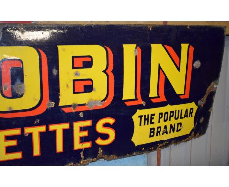 Vintage enamel advertising sign 'Ogden's Robin cigarettes', 68 x 237cm PLEASE NOTE this lot is located at and will be sold fr