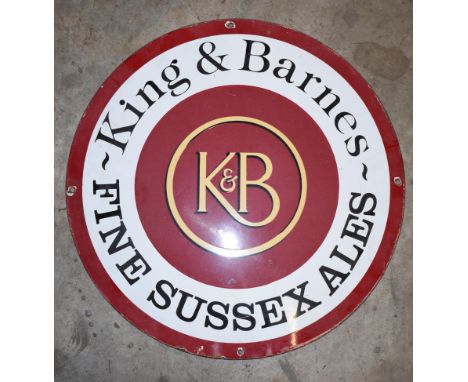Vintage enamel advertising sign 'King & Barnes Fine Sussex Ales', diameter 46cmPLEASE NOTE this lot is located at and will be
