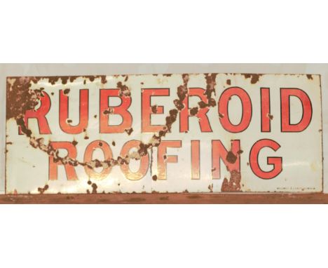 Vintage enamel advertising sign 'Ruberoid Roofing', 46 x 122cmPLEASE NOTE this lot is located at and will be sold from Cockne