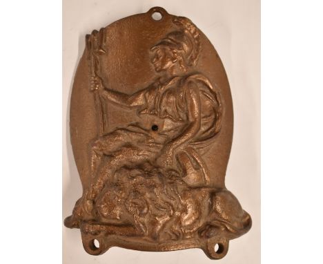 Marshall steam traction engine or similar cast iron chimney plaque or plate, height 27cm
