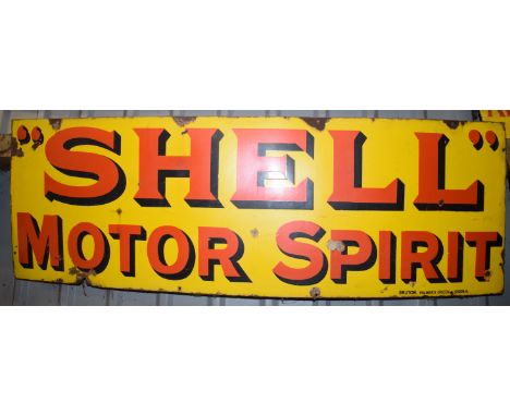 Vintage enamel advertising sign 'Shell Motor Spirit', 46 x 138cmPLEASE NOTE this lot is located at and will be sold from Cock