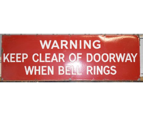 Vintage enamel doorway warning sign, 40.5 x 122cmPLEASE NOTE this lot is located at and will be sold from Cocknells Farm, Mor