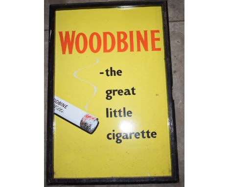 Vintage enamel advertising sign 'Woodbine Cigarettes', in frame PLEASE NOTE this lot is located at and will be sold from Cock