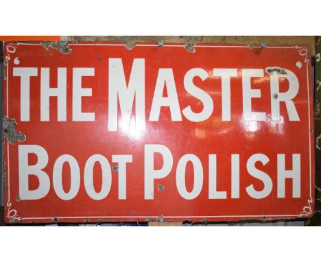 Vintage enamel advertising sign 'The Master Boot Polish' 53 x 91cm PLEASE NOTE this lot is located at and will be sold from C