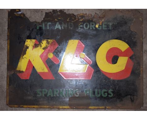 Vintage enamel advertising sign 'K.L.G Sparking Plugs', 36 x 51cmPLEASE NOTE this lot is located at and will be sold from Coc
