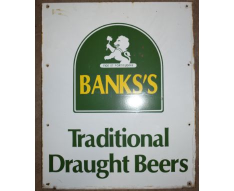 Vintage enamel advertising sign 'Banks's Traditional Draught Beers', 54 x 52cmPLEASE NOTE this lot is located at and will be 