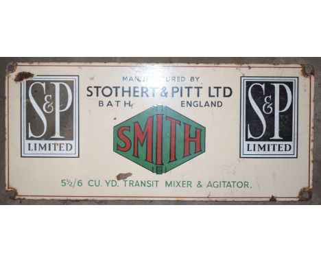 Vintage enamel advertising sign 'Stothert & Pitt Ltd, Bath', 21 x 46cmPLEASE NOTE this lot is located at and will be sold fro