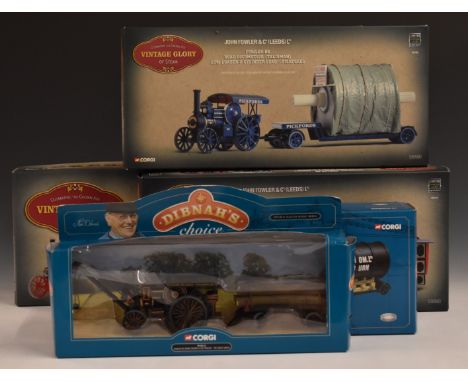 Five Corgi Vintage Glory of Steam and Dibnah's Choice 1:50 scale diecast model vehicles including 80305 Garrett 4CD Road Trac