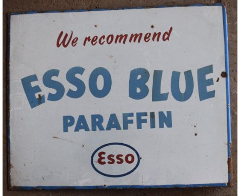 Vintage double sided enamel advertising sign 'Esso Blue Paraffin', 46 x 56cmPLEASE NOTE this lot is located at and will be so