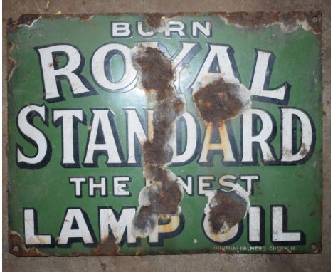 Vintage enamel advertising sign 'Royal Standard Lamp Oil', 25 x 33cmPLEASE NOTE this lot is located at and will be sold from 