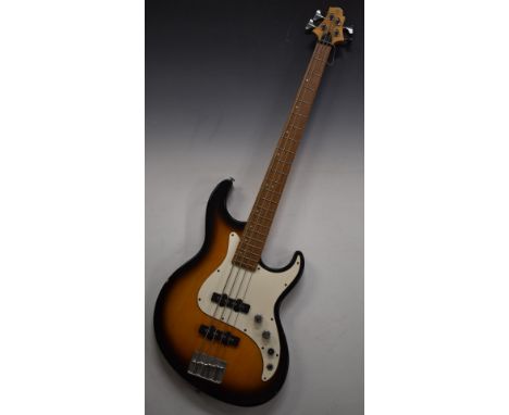 Samick Greg Bennett design Fairlane four string electric bass 3/4 size guitar in tobacco burst finish