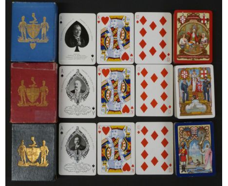 Three packs of Worshipful Company of Makers of Playing Cards playing cards, comprising 1909, 1911 and 1913, all with gilt edg