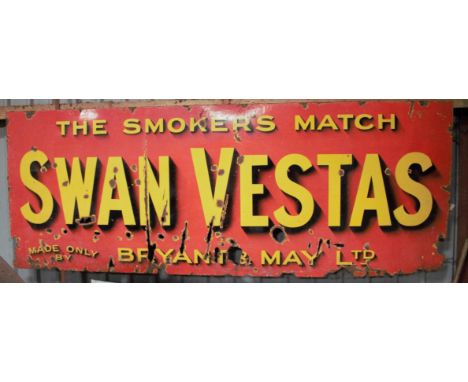 Vintage enamel advertising sign 'Bryant & May Swan Vestas', 91 x 244cmPLEASE NOTE this lot is located at and will be sold fro